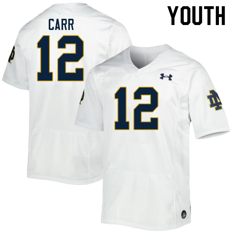 Youth #12 CJ Carr Notre Dame Fighting Irish College Football Jerseys Stitched-White